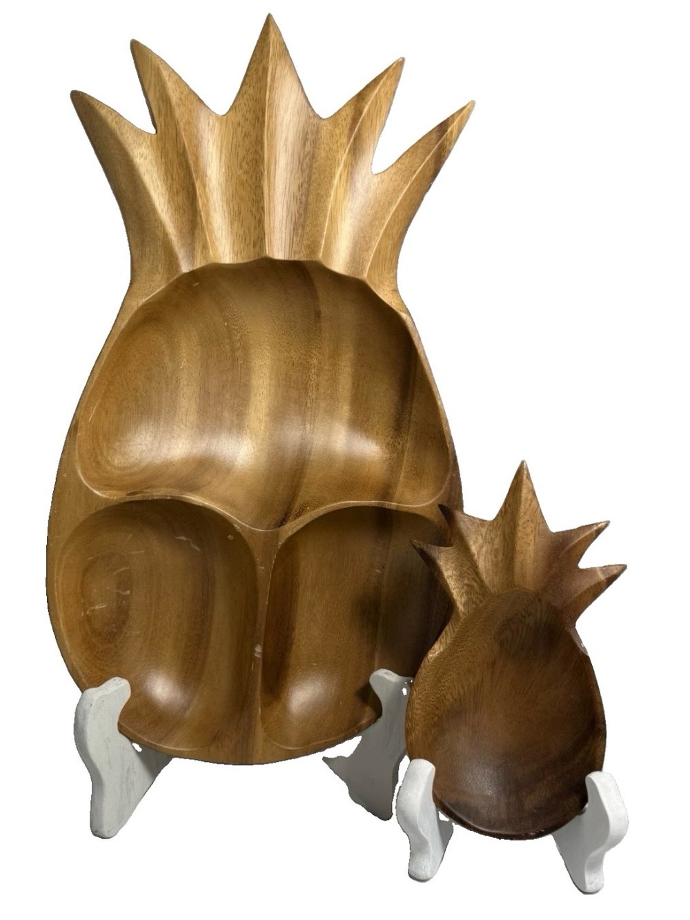 VTG 1950’s-1960’s Monkey Pod Wood Pineapple Serving Tray & Dip Bowl Philippines